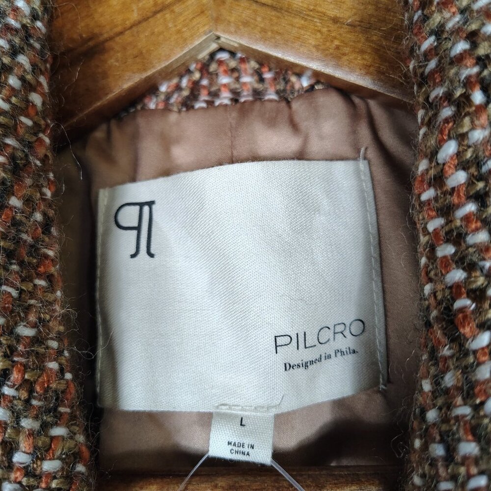Anthropologie Pilcro Pea Coat Women L Brown Wool Blend Tweed Double Breasted NWT - Picture 7 of 15